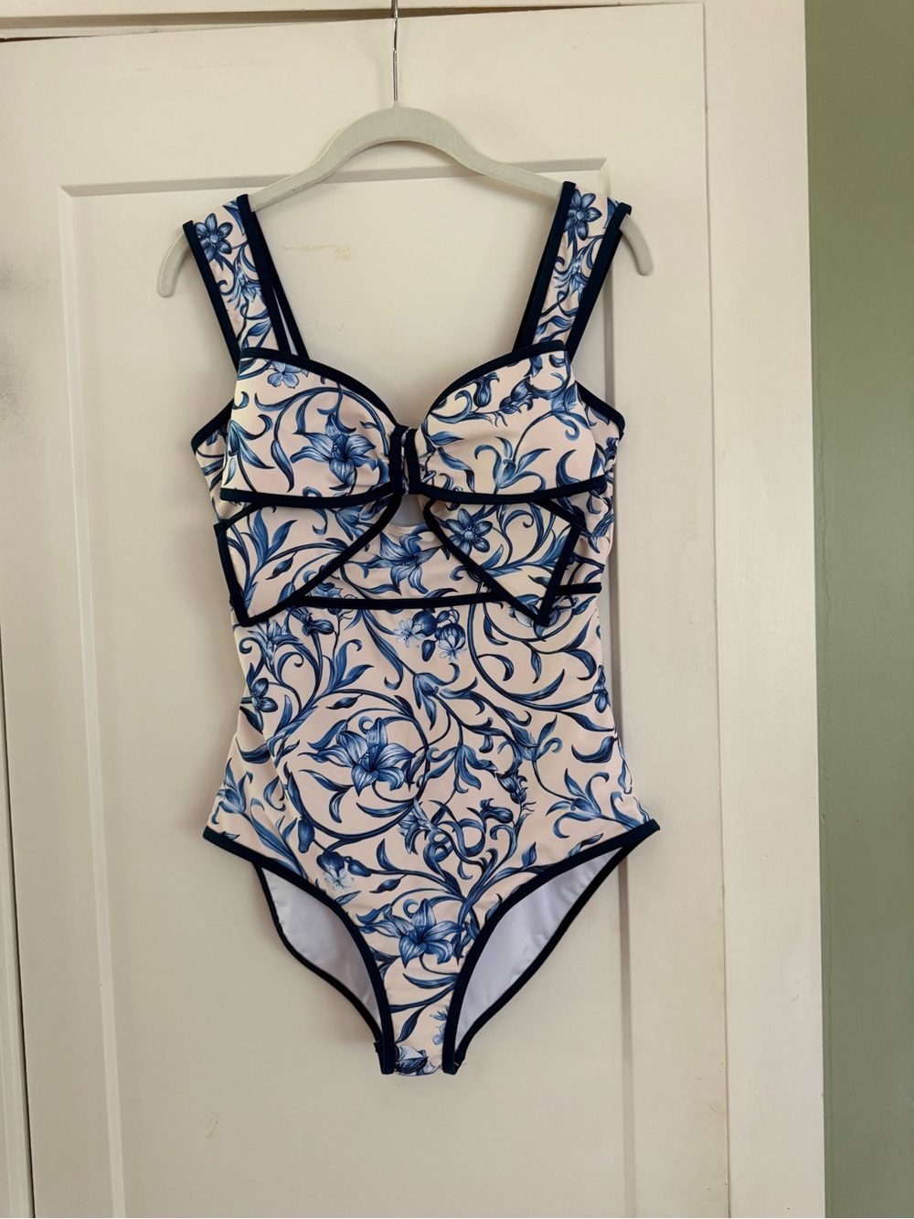 Flaxmaker Blue White One-Piece BowSwimsuit Size Large